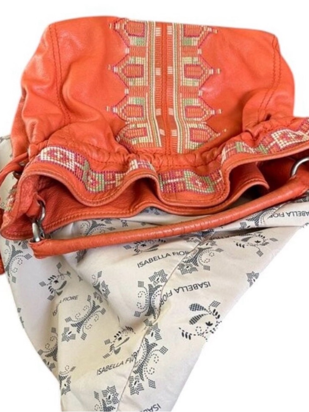 Isabella Fiore Orange Embroidered Leather Shoulder Bag